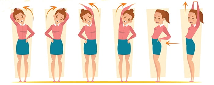 girl office syndrome infographic and stretching exercise set 2